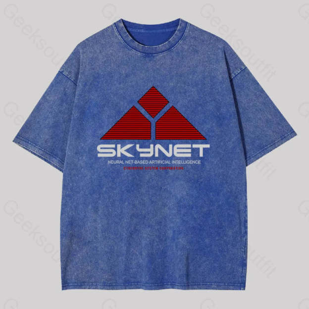 Skynet-Neural Net Based Artificial Intelligence Washed T-Shirt Blue / S