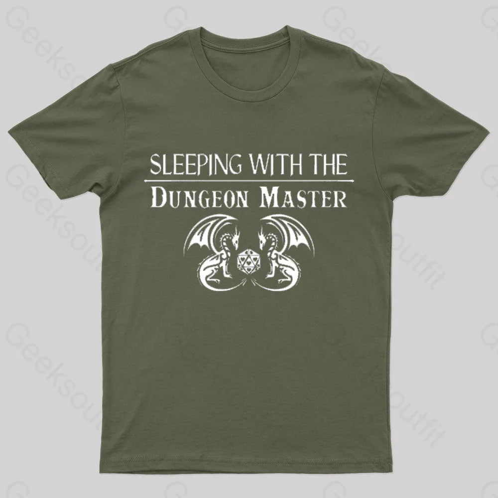 Sleeping With The Dungeon Master Nerd T-Shirt Army Green / S