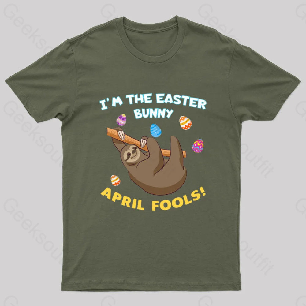 Sloth April Fools Day Geek T-Shirt Army Green / S