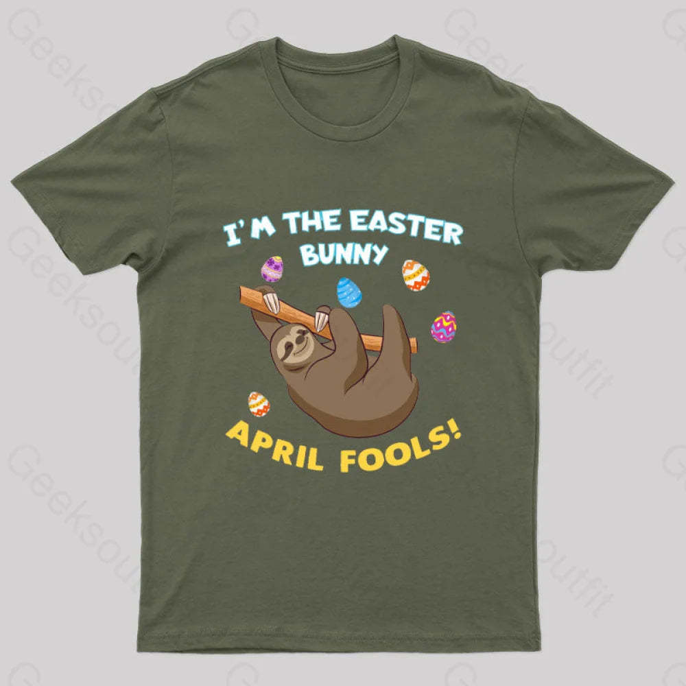 Sloth April Fools Day Geek T-Shirt Army Green / S