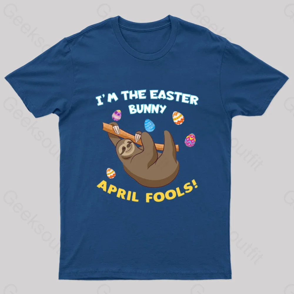 Sloth April Fools Day Geek T-Shirt Navy / S