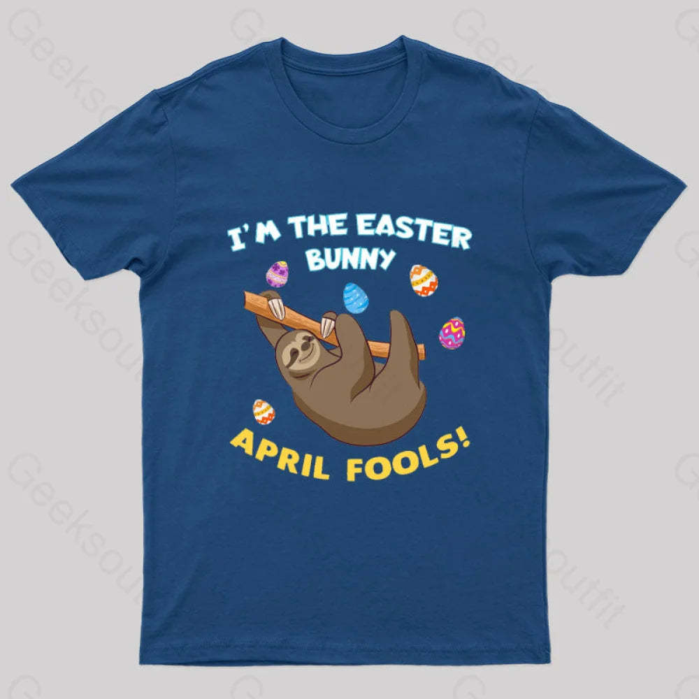 Sloth April Fools Day Geek T-Shirt Navy / S