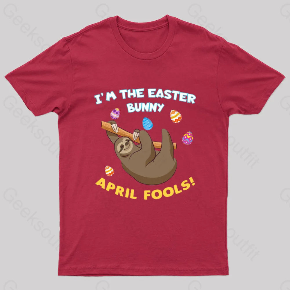 Sloth April Fools Day Geek T-Shirt Red / S