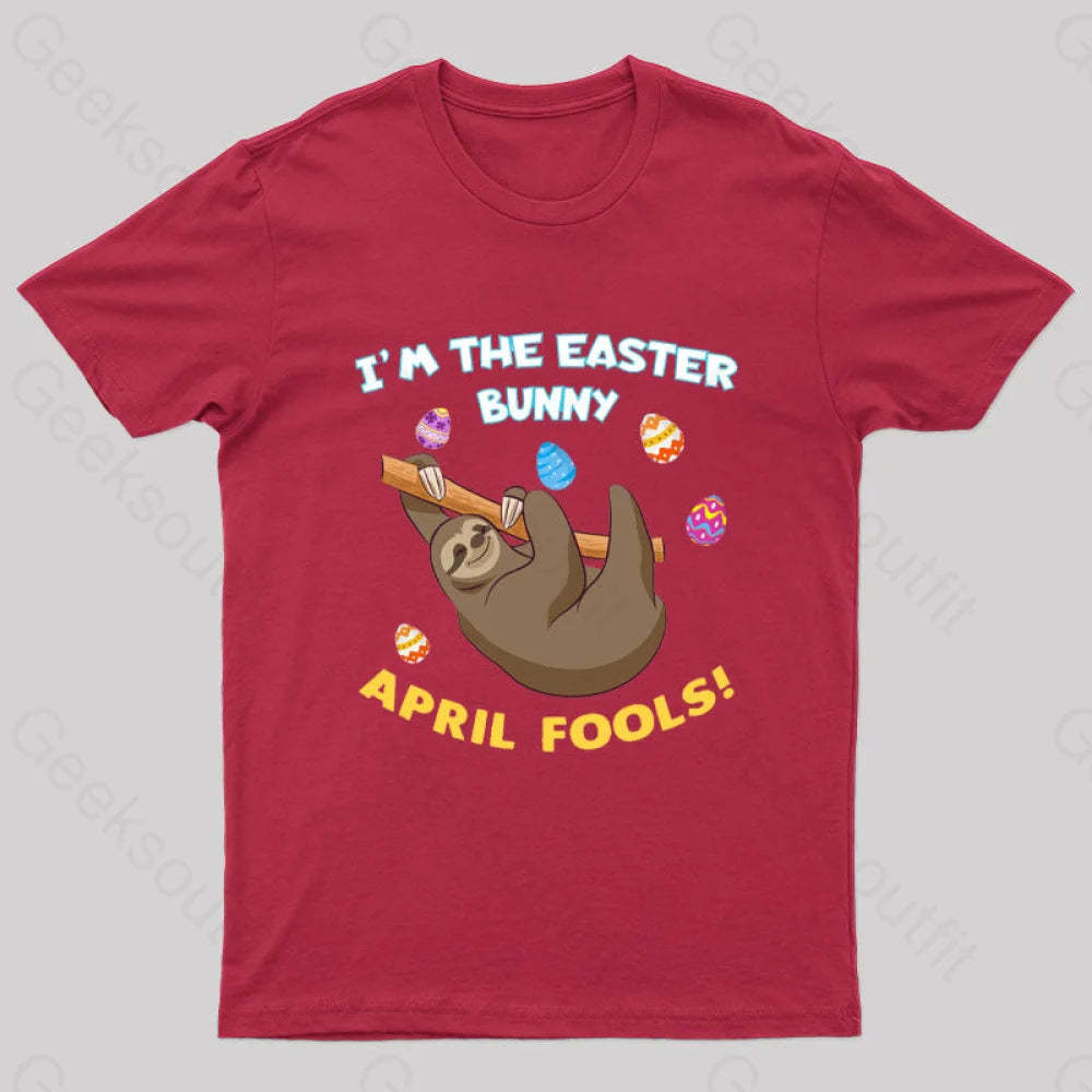Sloth April Fools Day Geek T-Shirt Red / S