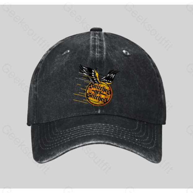 Snitches Get Stitches Washed Vintage Baseball Cap Black