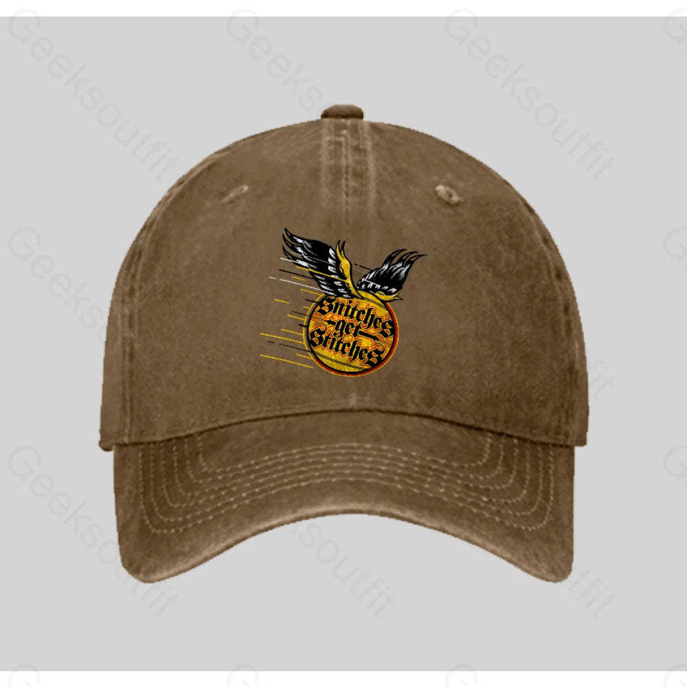 Snitches Get Stitches Washed Vintage Baseball Cap Natural