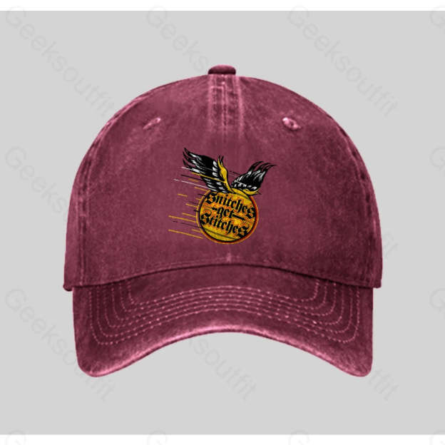 Snitches Get Stitches Washed Vintage Baseball Cap Red