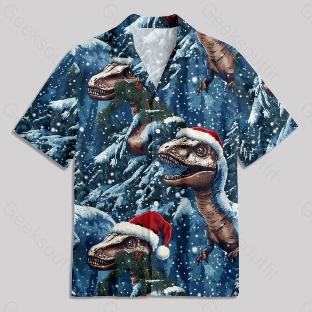 Snow Christmas Jurassic Dinosaur Button Up Pocket Shirt Hawaiian / S Bus686 Yc