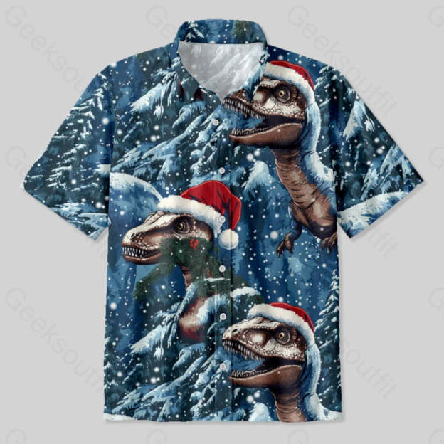 Snow Christmas Jurassic Dinosaur Button Up Pocket Shirt Up / S Bus686 Yc