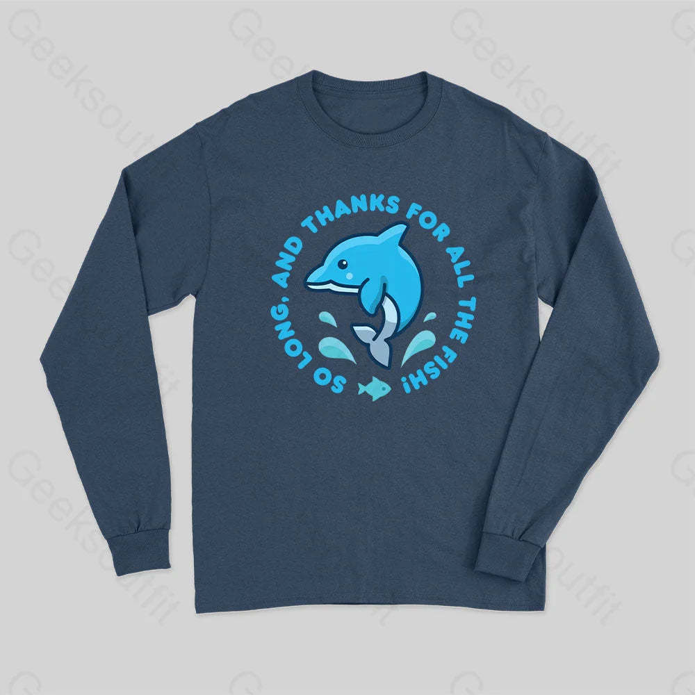 So Long And Thanks For All The Fish! Sleeve T-Shirt Navy / S