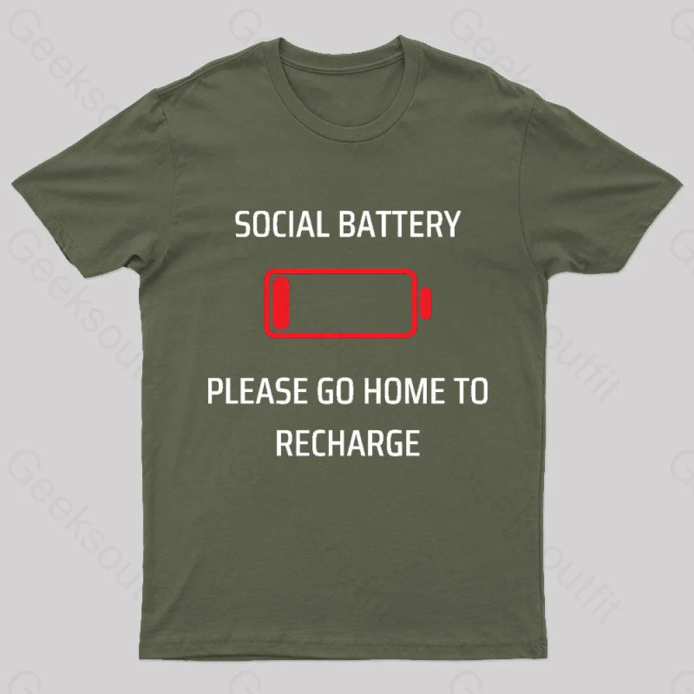 Social Battery Low Nerd T-Shirt Army Green / S