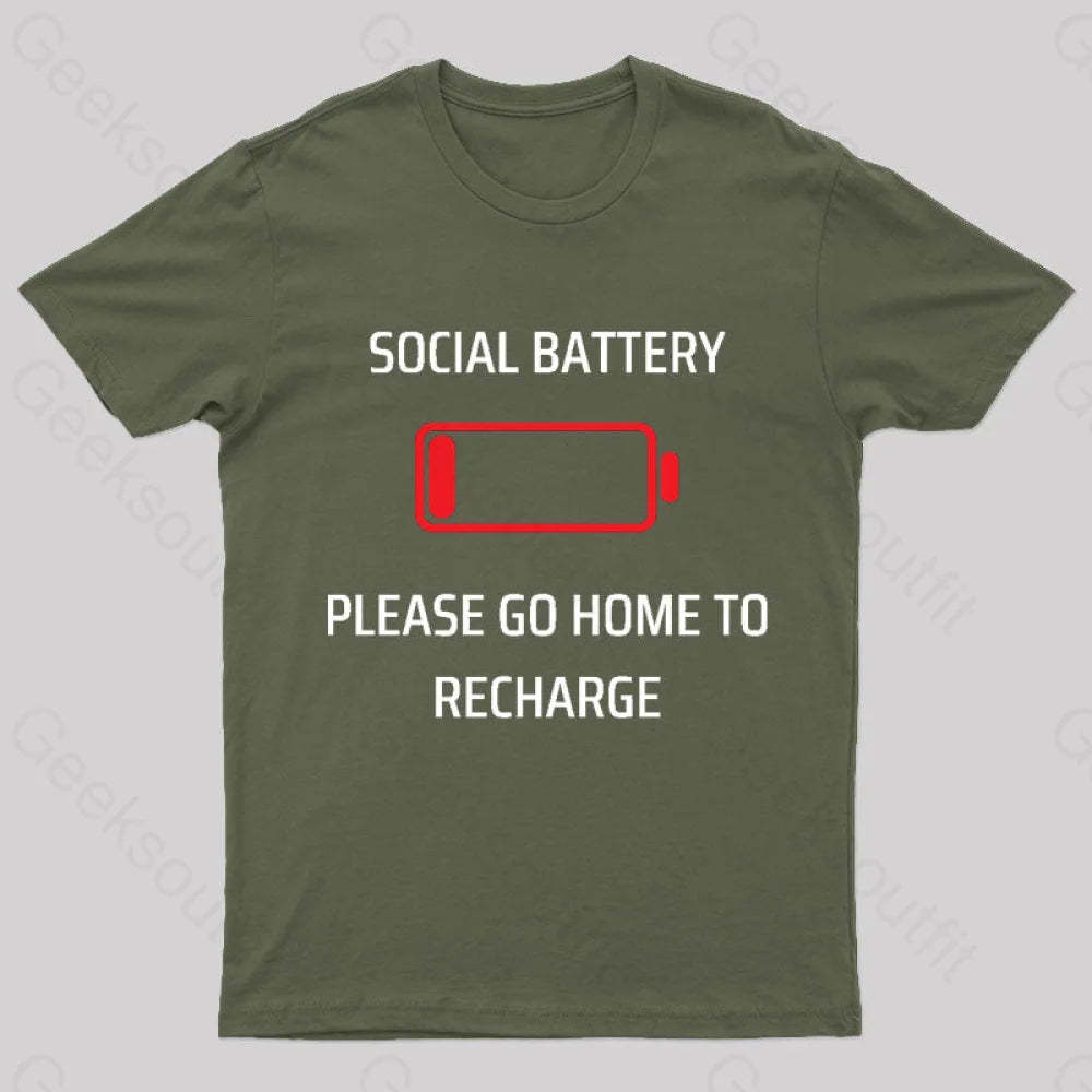 Social Battery Low Nerd T-Shirt Army Green / S
