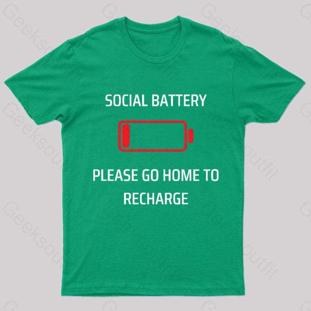 Social Battery Low Nerd T-Shirt Green / S