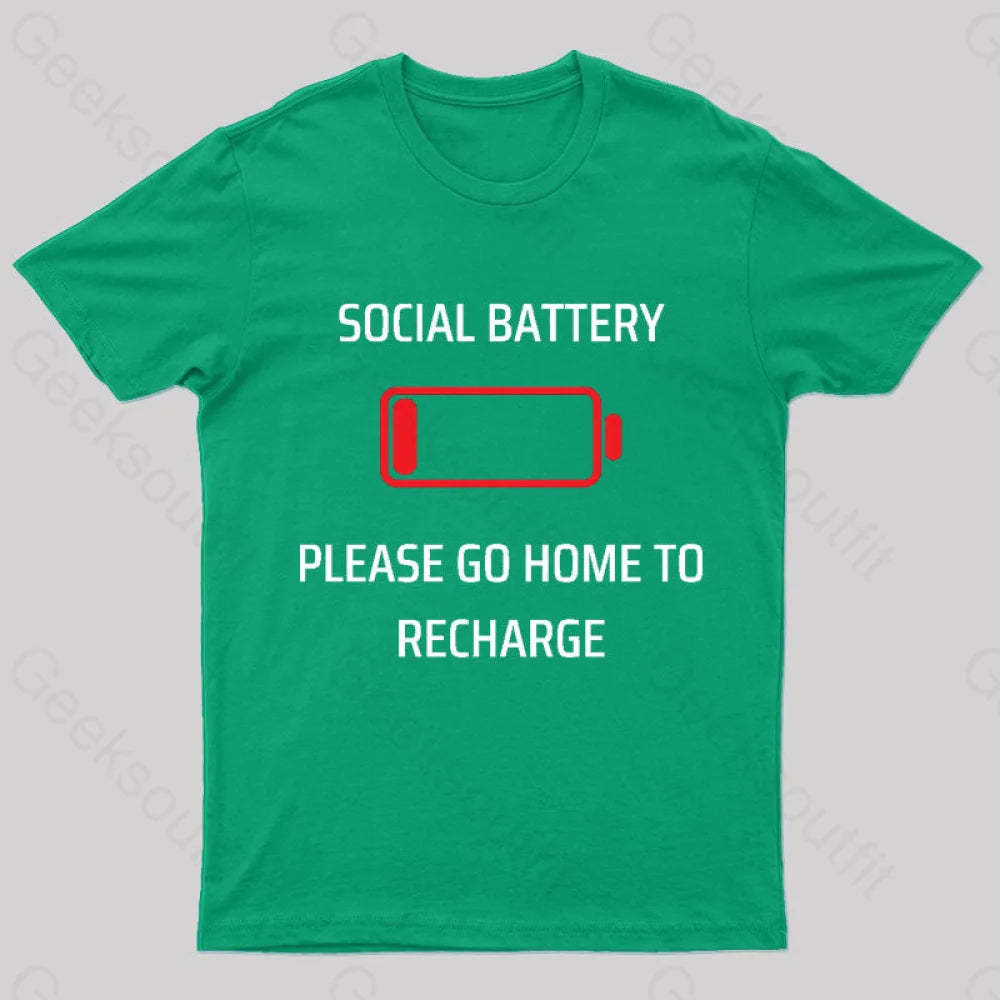 Social Battery Low Nerd T-Shirt Green / S