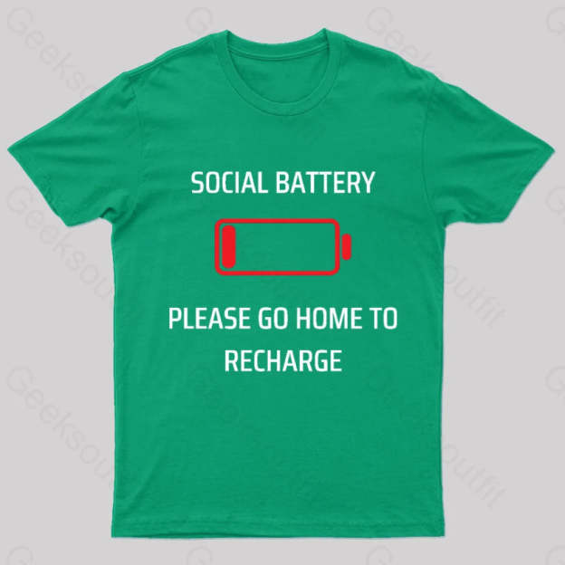 Social Battery Low Nerd T-Shirt Green / S