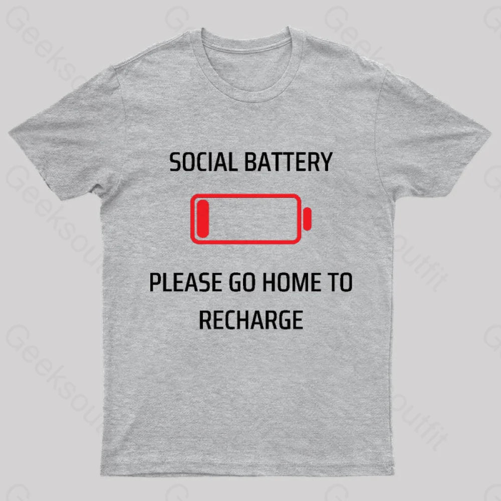 Social Battery Low Nerd T-Shirt Grey / S