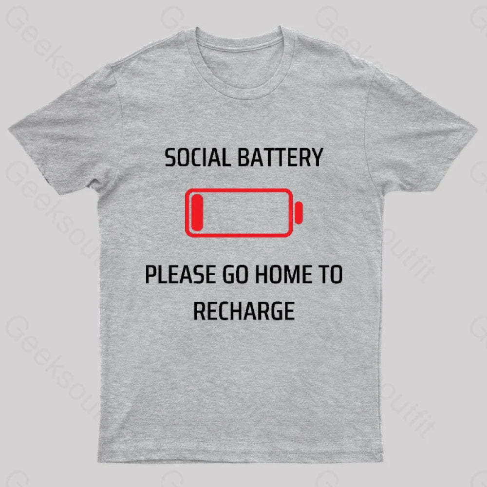 Social Battery Low Nerd T-Shirt Grey / S