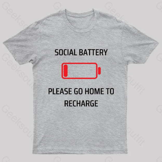 Social Battery Low Nerd T-Shirt Grey / S