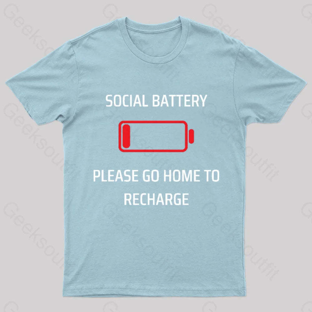 Social Battery Low Nerd T-Shirt Light Blue / S