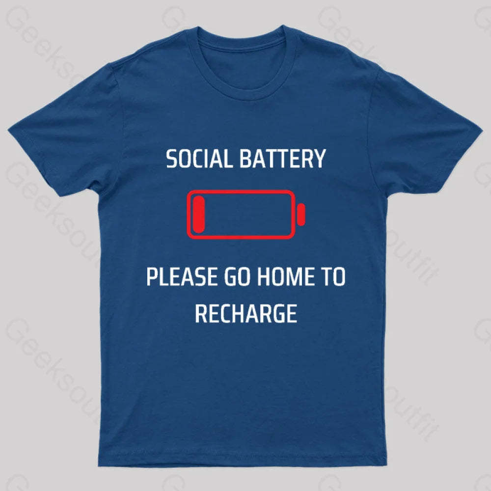 Social Battery Low Nerd T-Shirt Navy / S