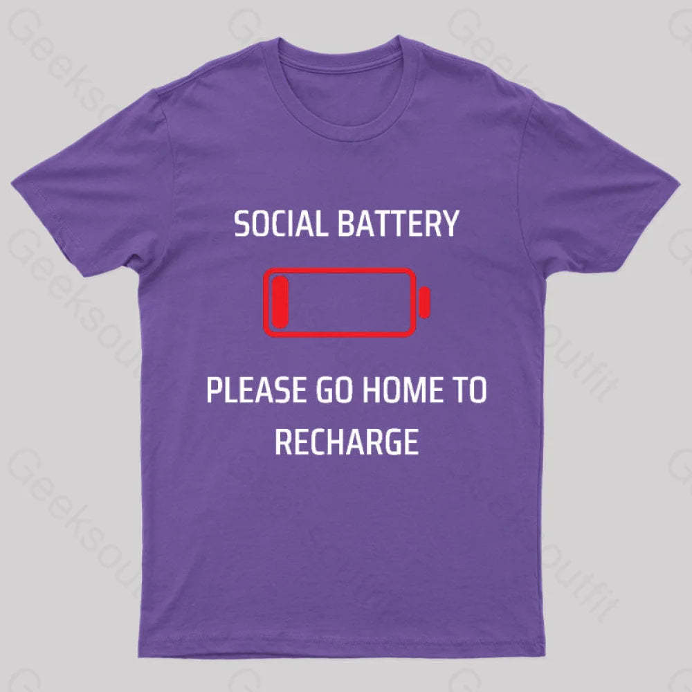 Social Battery Low Nerd T-Shirt Purple / S