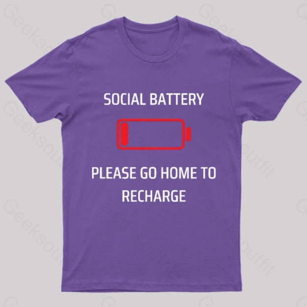 Social Battery Low Nerd T-Shirt Purple / S