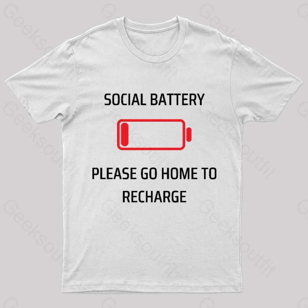 Social Battery Low Nerd T-Shirt White / S