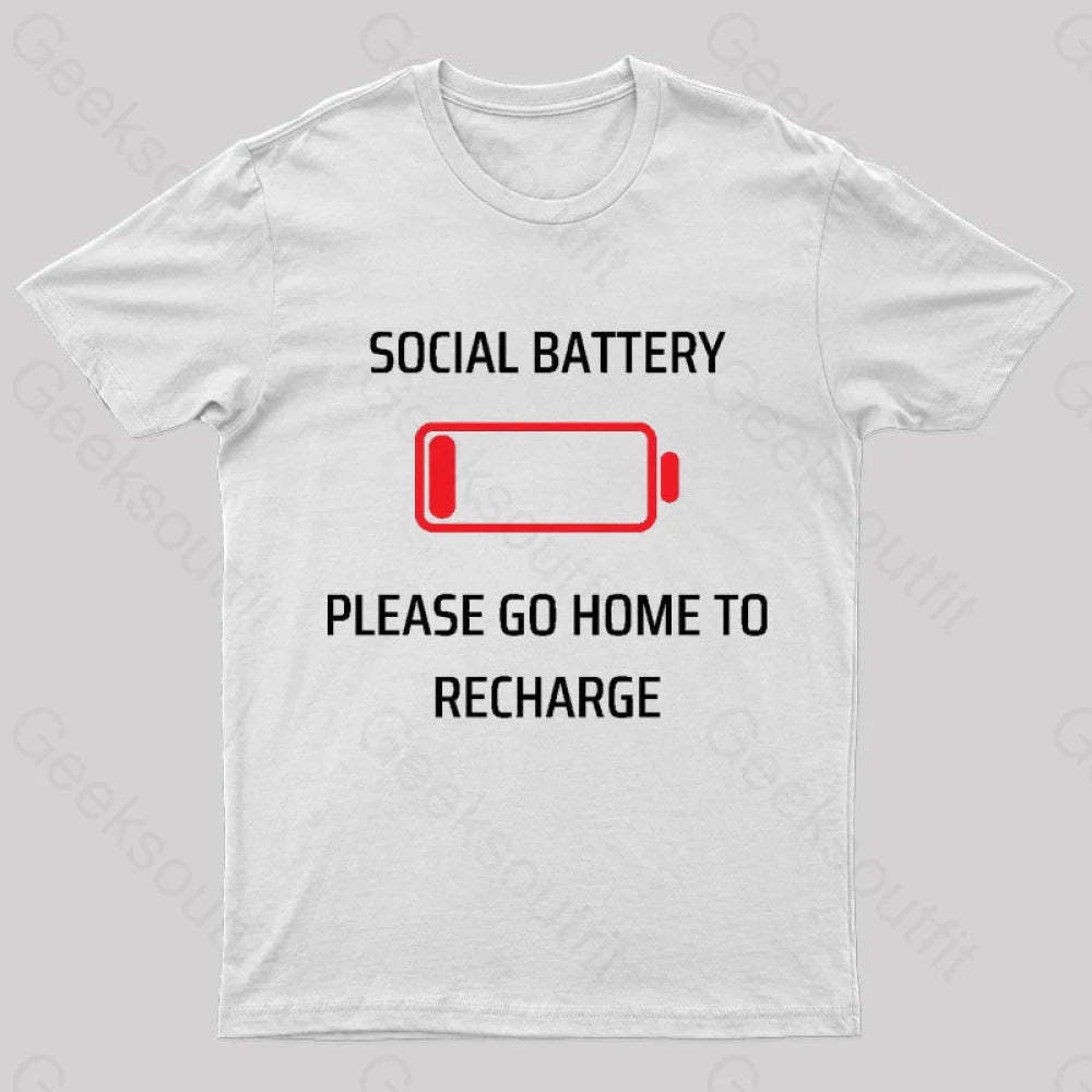 Social Battery Low Nerd T-Shirt White / S