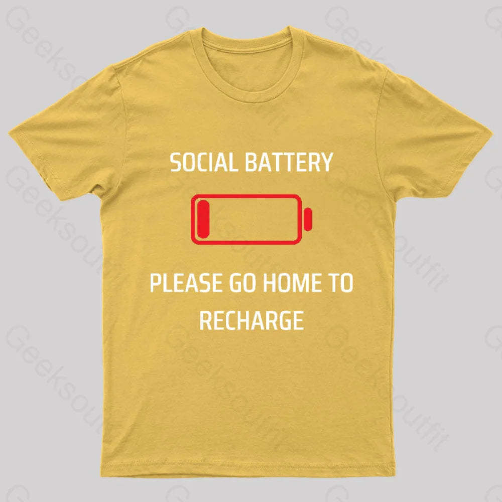 Social Battery Low Nerd T-Shirt Yellow / S