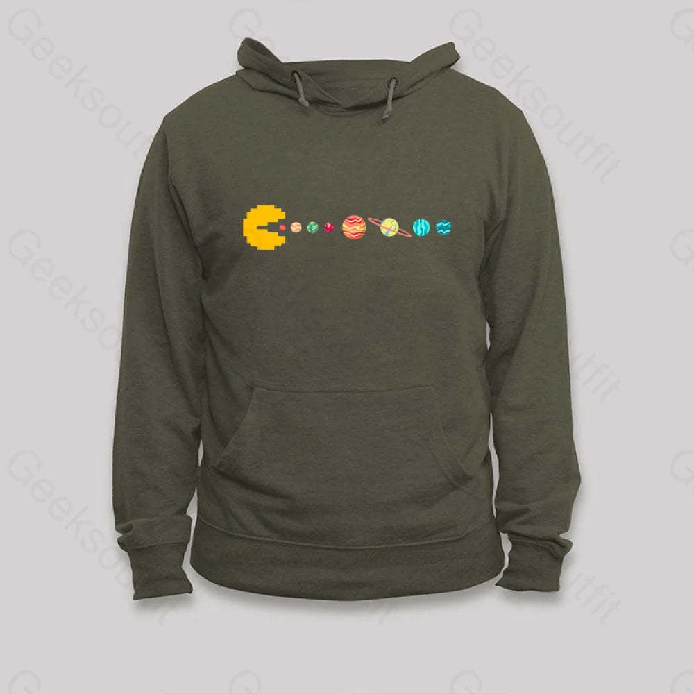 Solar System Eating Game Hoodie Army Green / S
