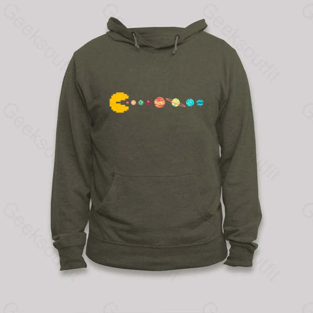 Solar System Eating Game Hoodie Army Green / S