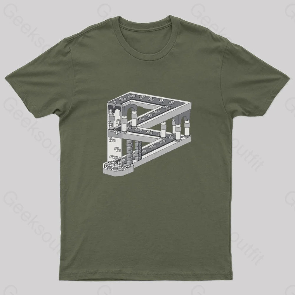 Some Game Involving Falling Blocks In The Style Of M.c. Escher Nerd T-Shirt Army Green / S