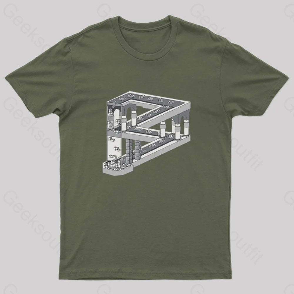 Some Game Involving Falling Blocks In The Style Of M.c. Escher Nerd T-Shirt Army Green / S