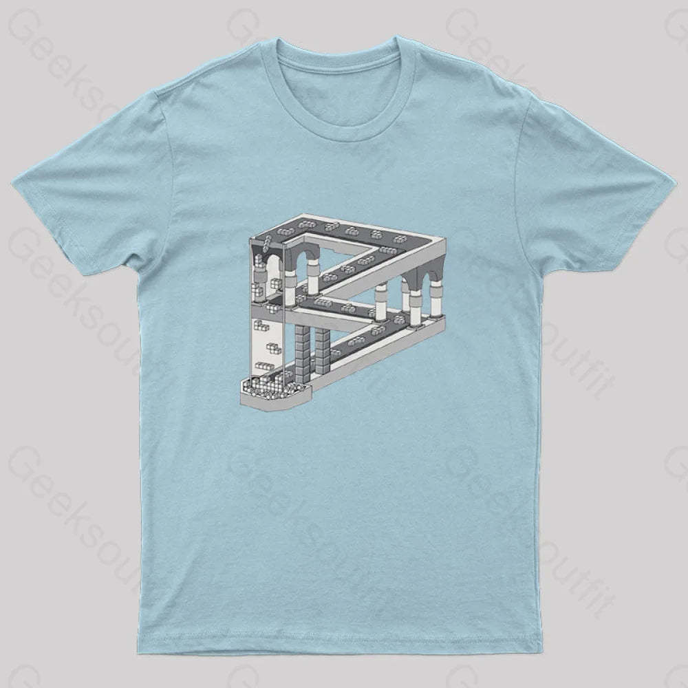 Some Game Involving Falling Blocks In The Style Of M.c. Escher Nerd T-Shirt Light Blue / S