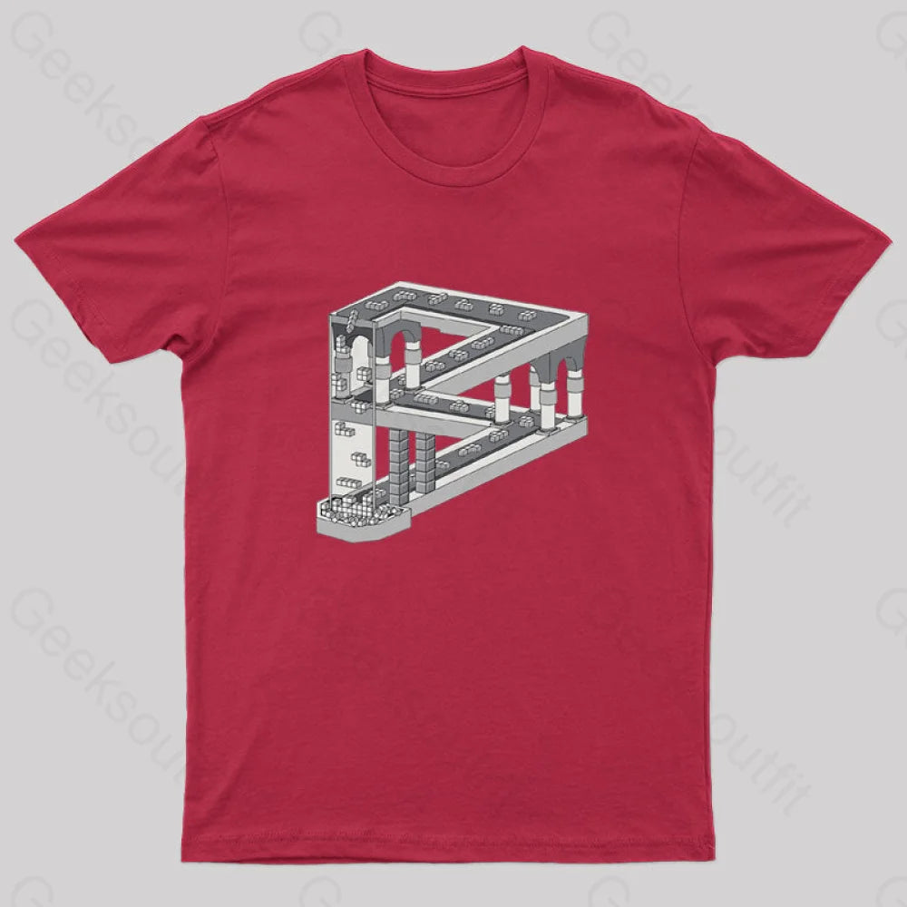 Some Game Involving Falling Blocks In The Style Of M.c. Escher Nerd T-Shirt Red / S