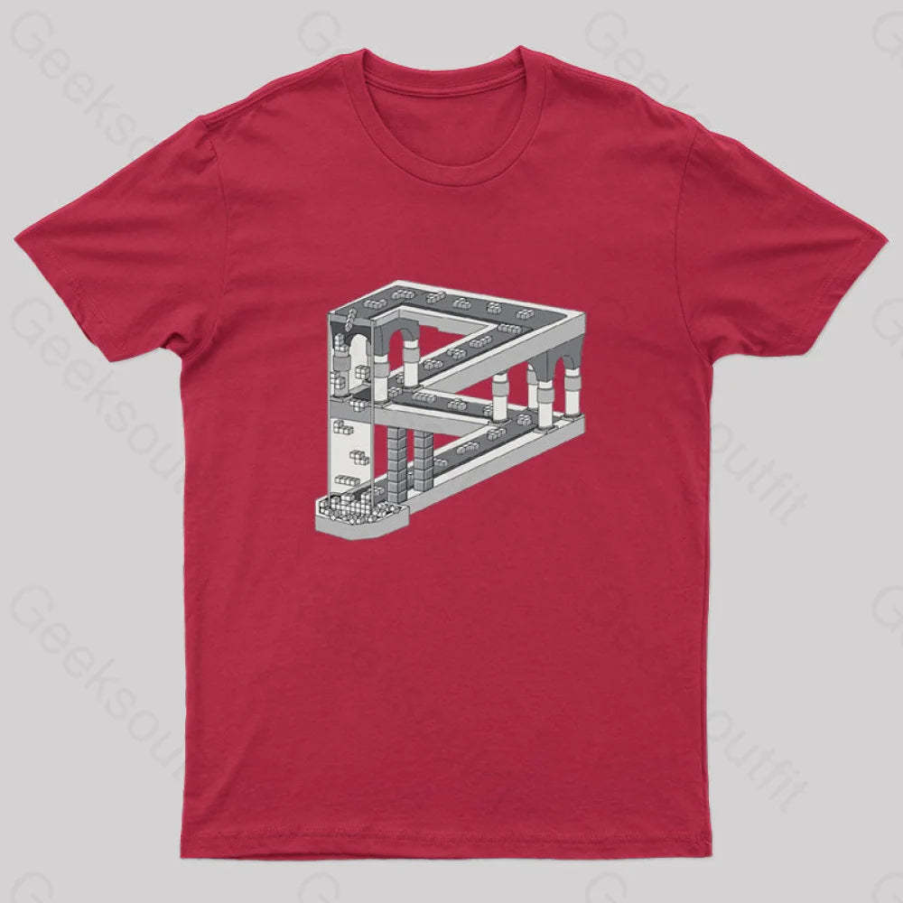 Some Game Involving Falling Blocks In The Style Of M.c. Escher Nerd T-Shirt Red / S