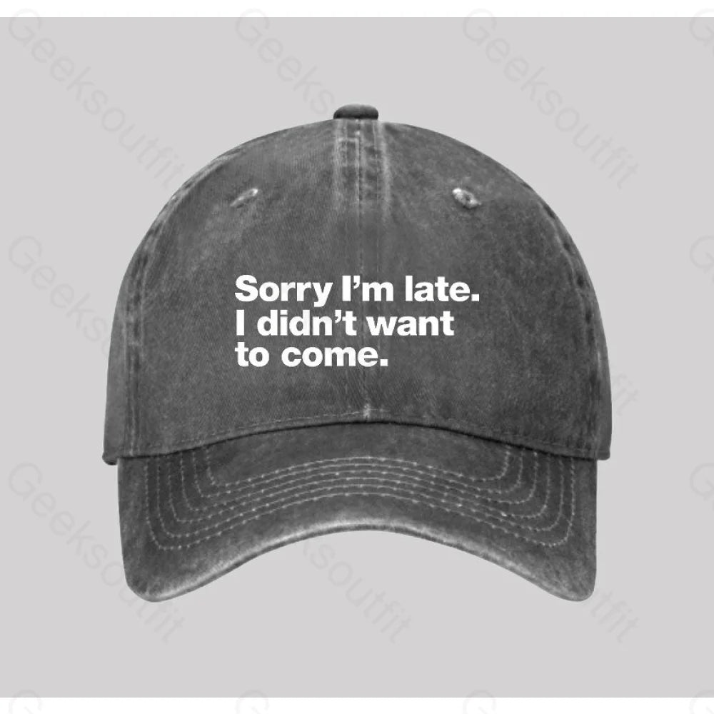 Sorry I¡¯m Late. I Didn¡¯t Want To Come Washed Vintage Baseball Cap Grey