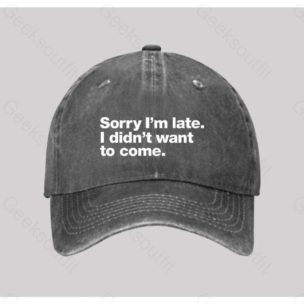 Sorry I¡¯m Late. I Didn¡¯t Want To Come Washed Vintage Baseball Cap Grey