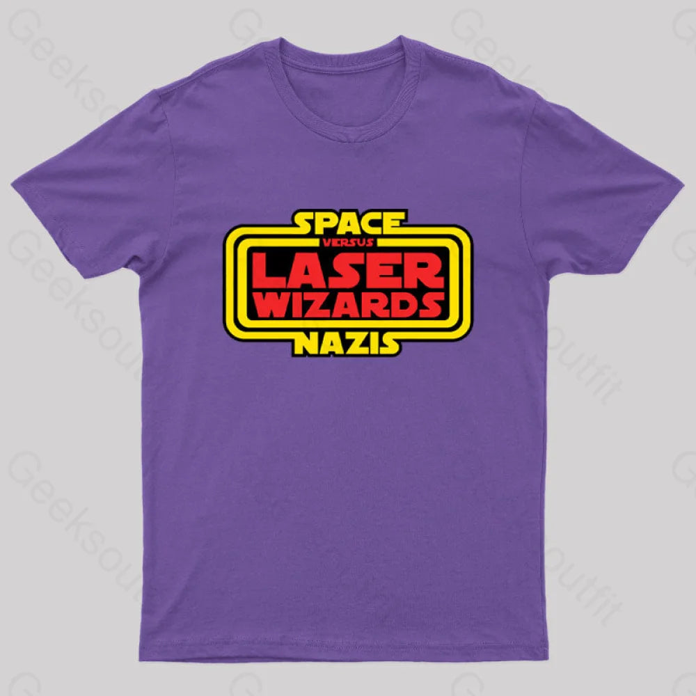 Space Nazis Vs Laser Wizards Geek T-Shirt Purple / S