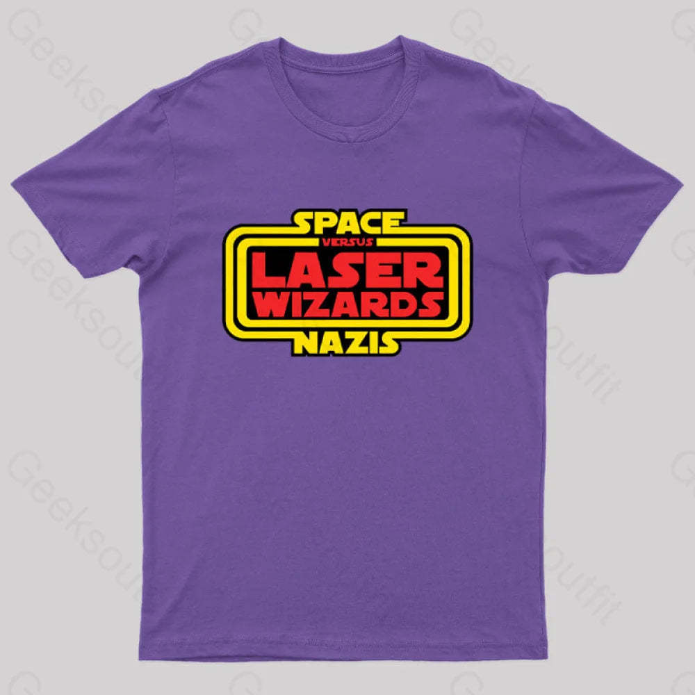 Space Nazis Vs Laser Wizards Geek T-Shirt Purple / S