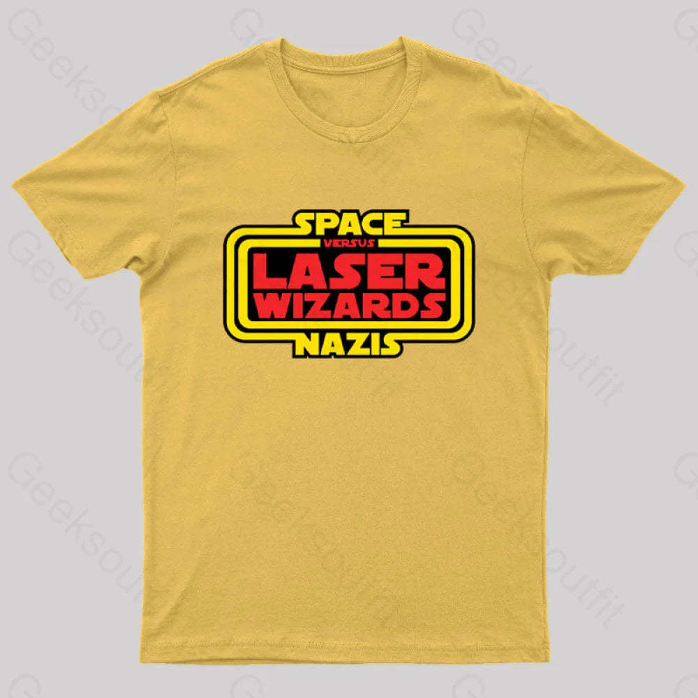 Space Nazis Vs Laser Wizards Geek T-Shirt Yellow / S