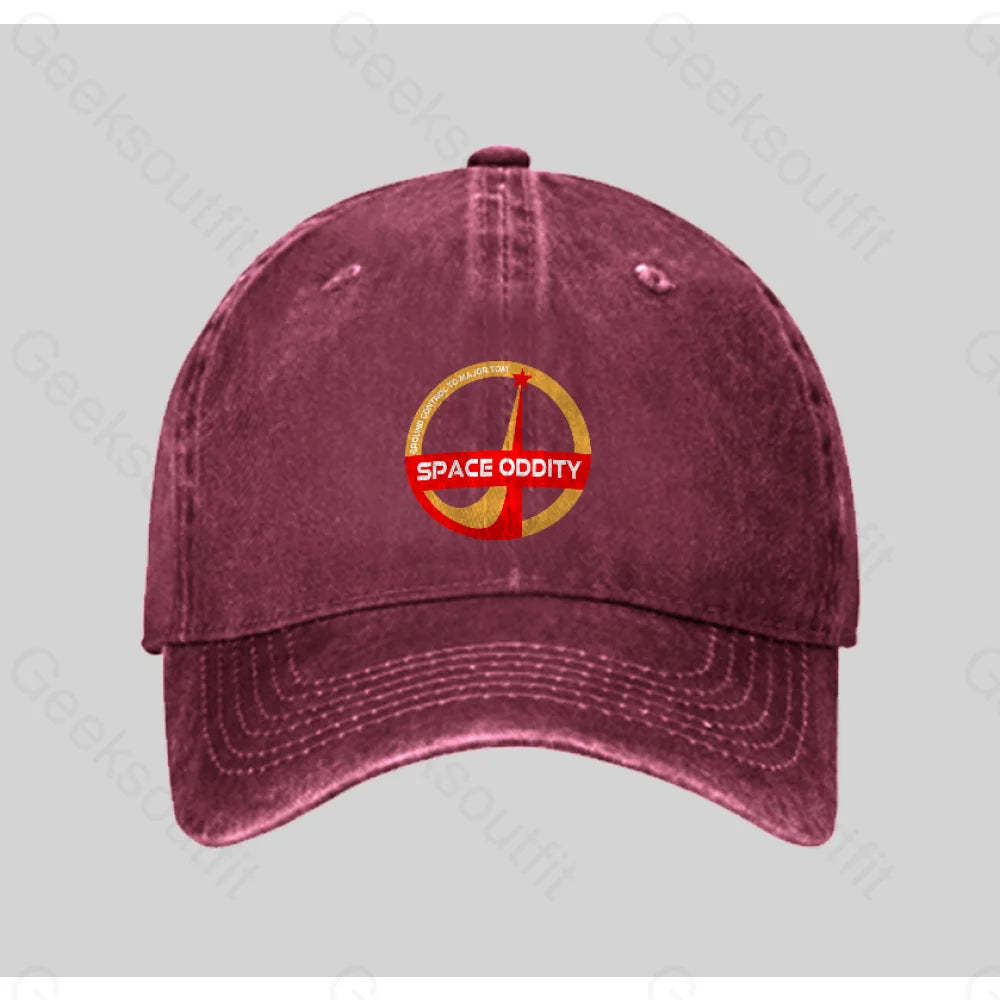 Space Oddity David Bowie Washed Vintage Baseball Cap Red