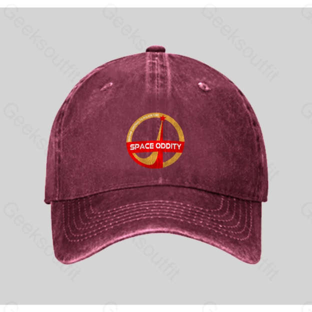 Space Oddity David Bowie Washed Vintage Baseball Cap Red