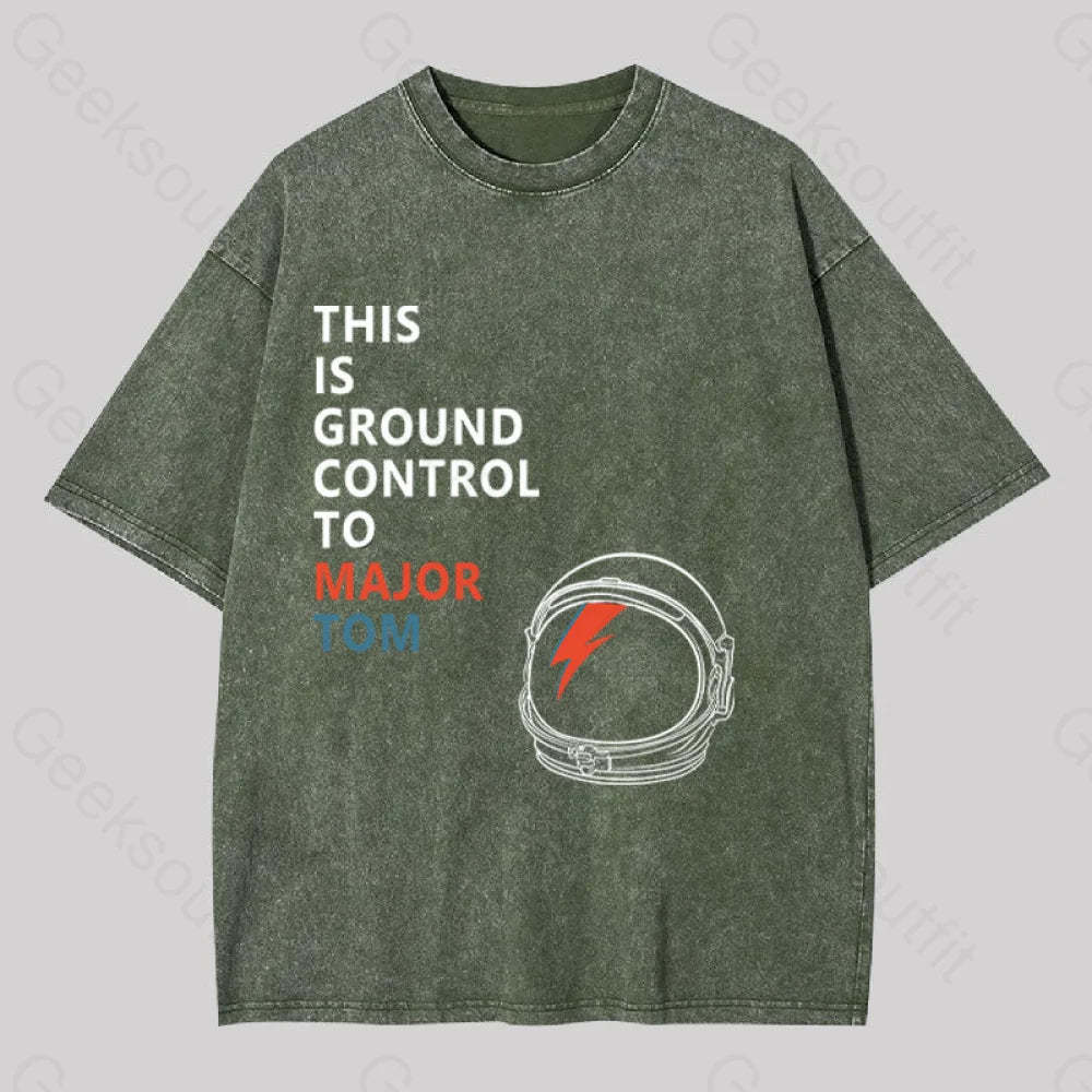 Space Oddity This Is Ground Control To Major Tom Washed T-Shirt Army Green / S