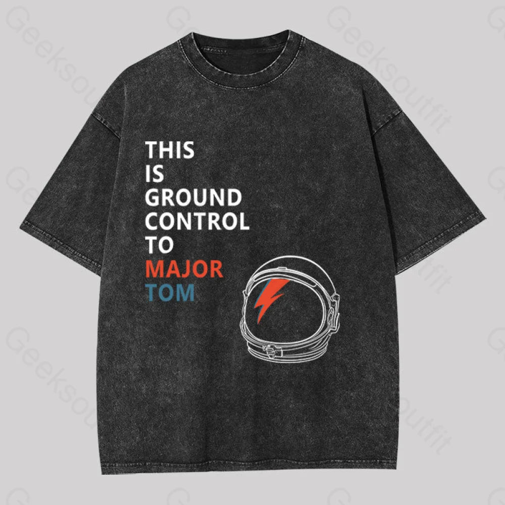 Space Oddity This Is Ground Control To Major Tom Washed T-Shirt Black / S