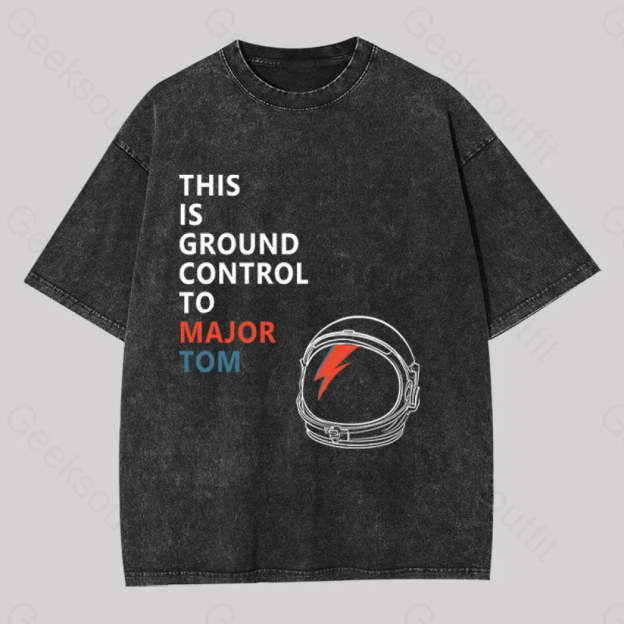Space Oddity This Is Ground Control To Major Tom Washed T-Shirt Black / S