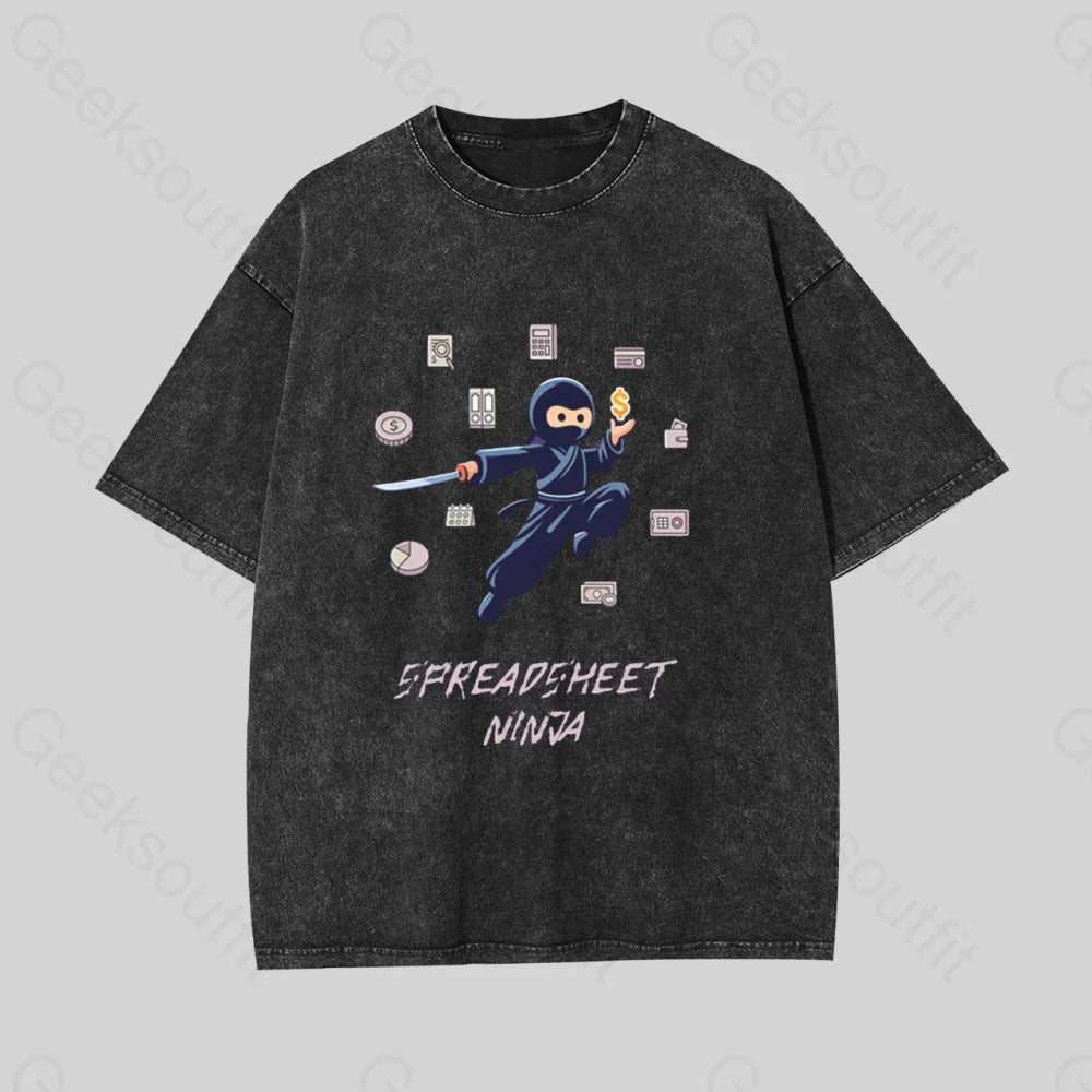 Spreadsheet Ninja Geek Washed T-Shirt Black / S