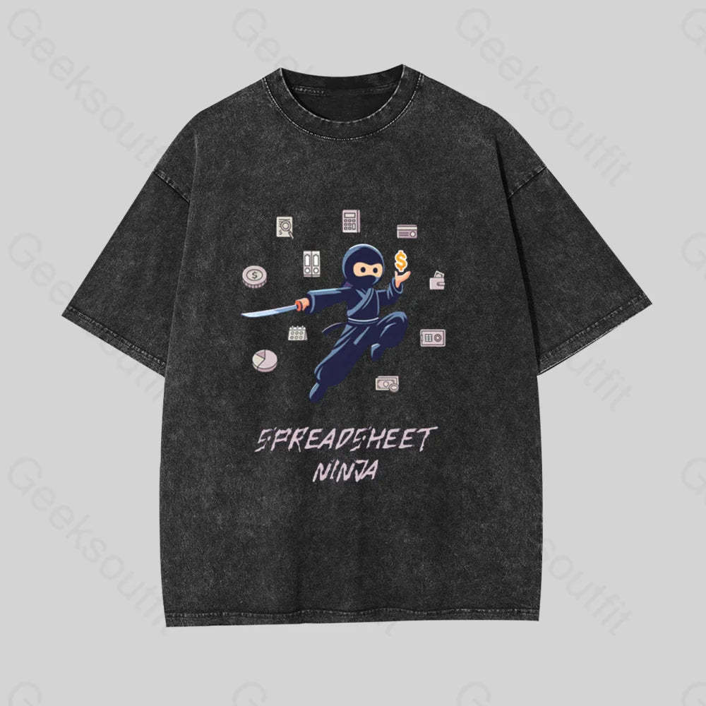 Spreadsheet Ninja Geek Washed T-Shirt Black / S