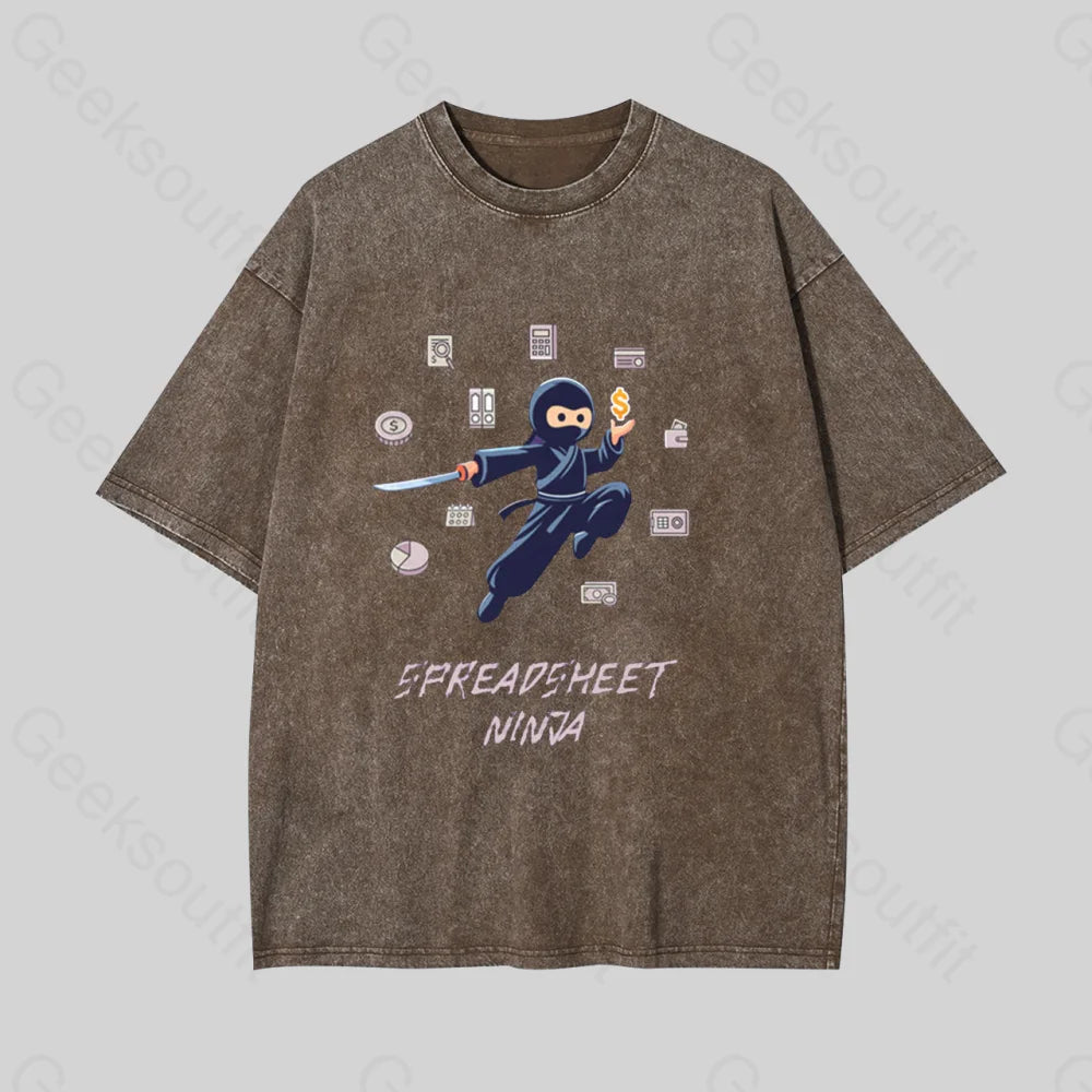 Spreadsheet Ninja Geek Washed T-Shirt Coffee / S