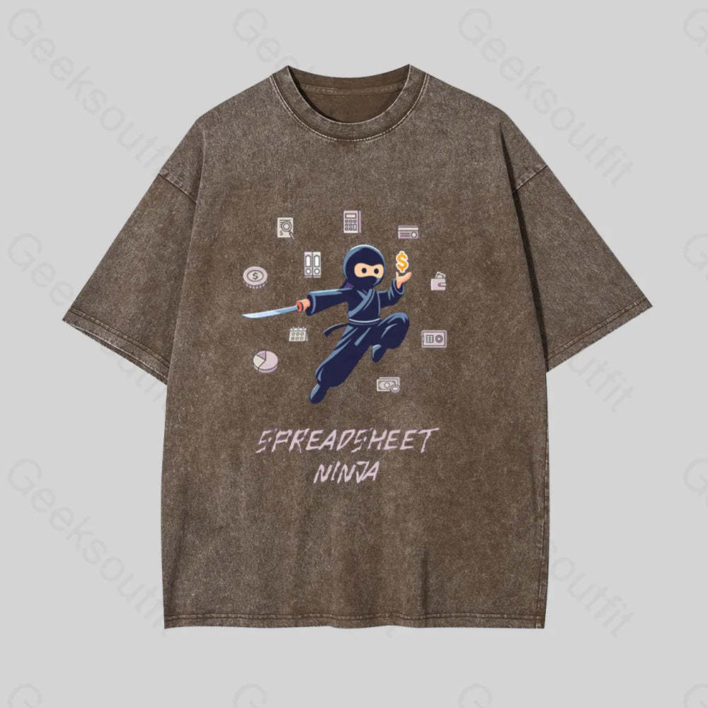 Spreadsheet Ninja Geek Washed T-Shirt Coffee / S